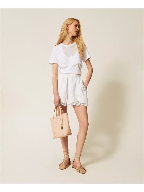 T-shirt trompel'oeil con pizzo TWINSET | TT2490/00001